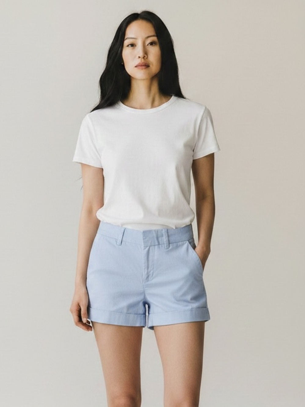 Dear John Pale Blue Shorts with Cuffed Hem